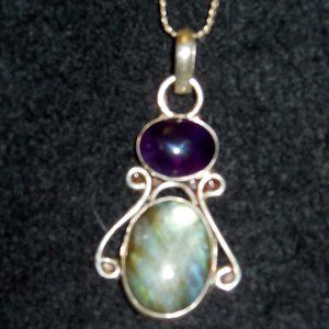 Vintage Pendant Amethyst and Labradorite wrapped in Silver